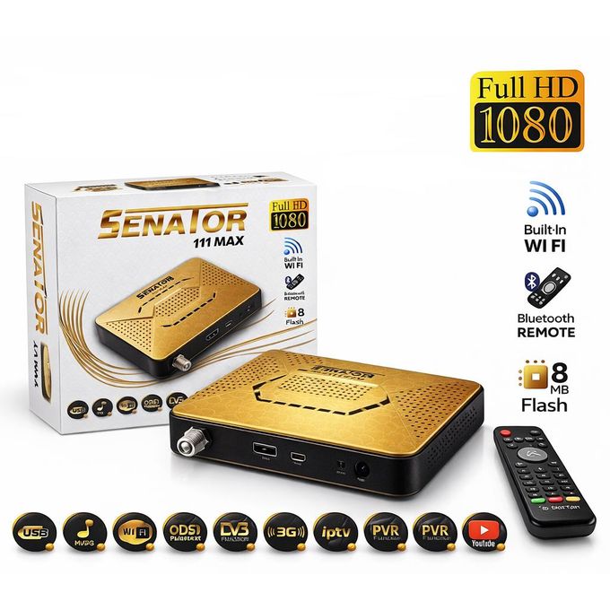 Senator 111 Max receiver - 8GB flash memory, 1MB RAM - 4-year Nova IPTV server - remote control, digital display screen